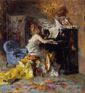  Van Lienzo - Mujer en un género de piano Giovanni Boldini